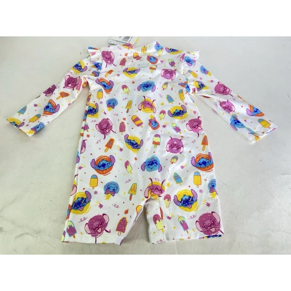 Disney Lilo & Stitch One Piece Long Sleeve Rashguard Swimsuit Girls 12 Months